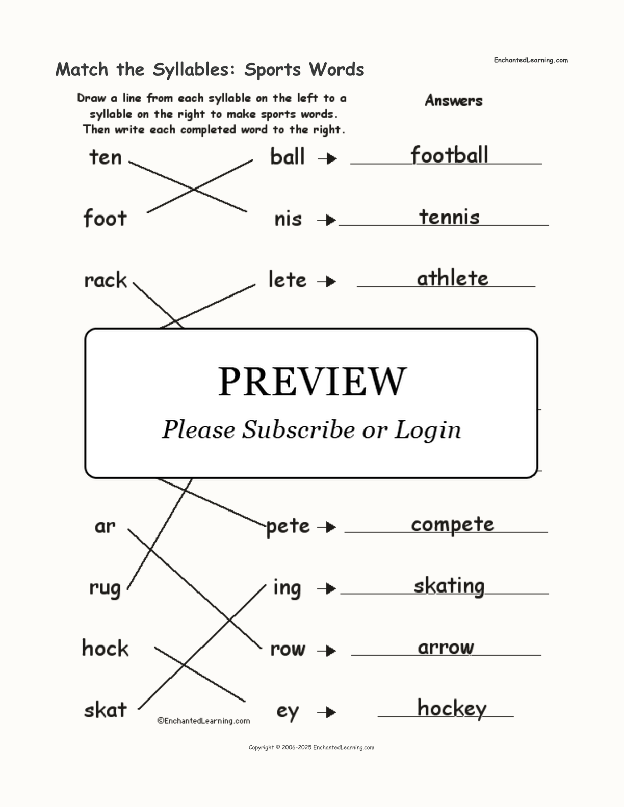 Match the Syllables: Sports Words interactive worksheet page 2