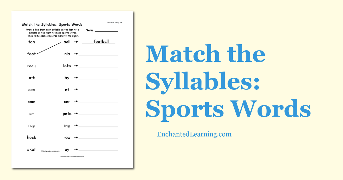 Match the Syllables: Sports Words - Enchanted Learning