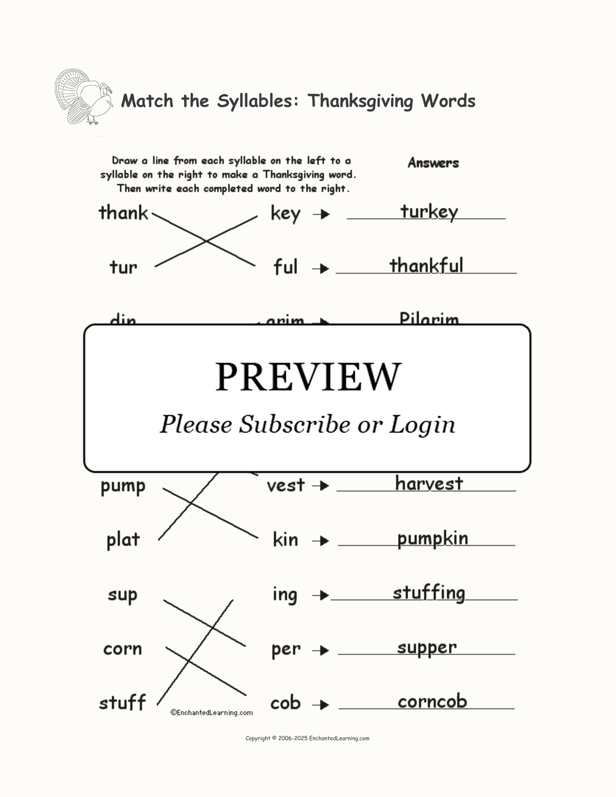 Match the Syllables: Thanksgiving Words interactive worksheet page 2