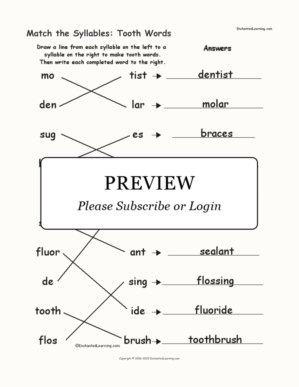 Match the Syllables: Tooth Words interactive worksheet page 2