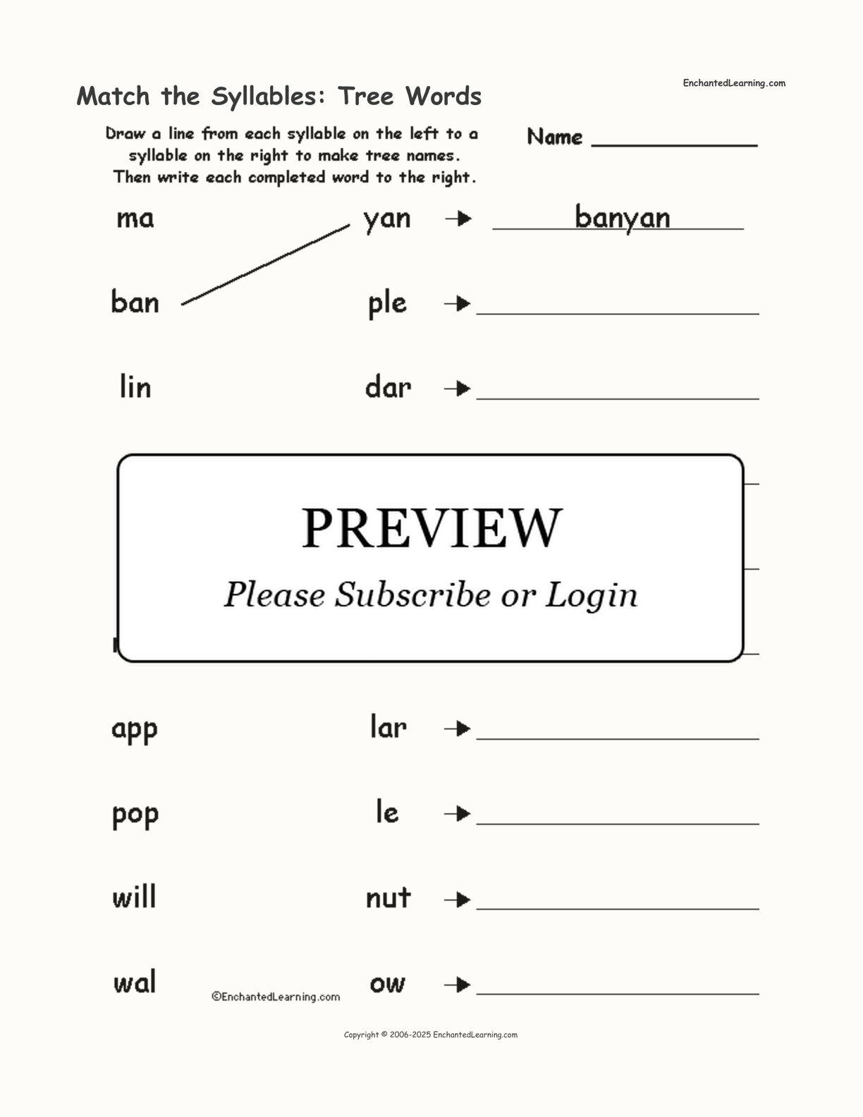 Match the Syllables: Tree Words interactive worksheet page 1