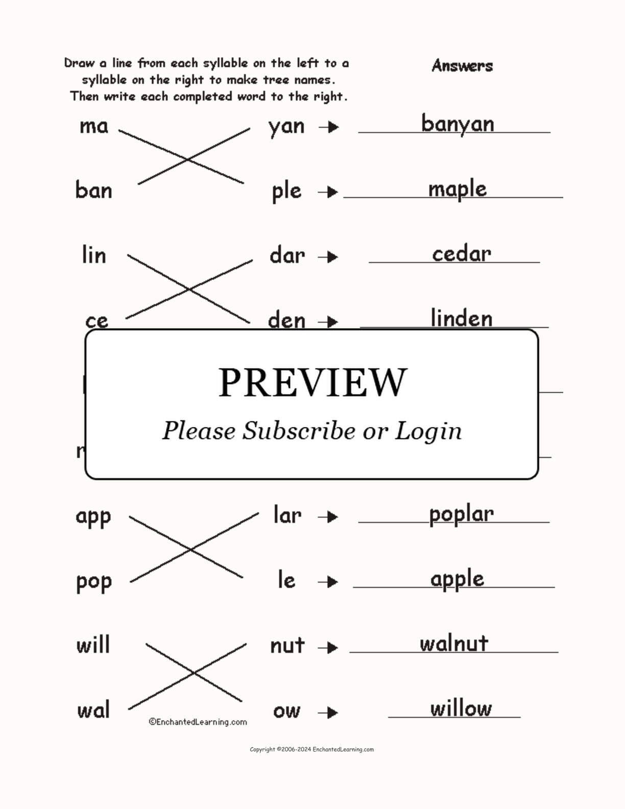 Match the Syllables: Tree Words interactive worksheet page 2