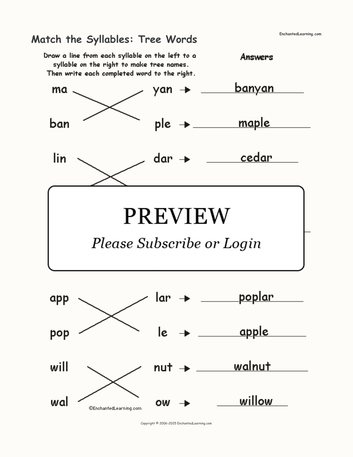 Match the Syllables: Tree Words interactive worksheet page 2