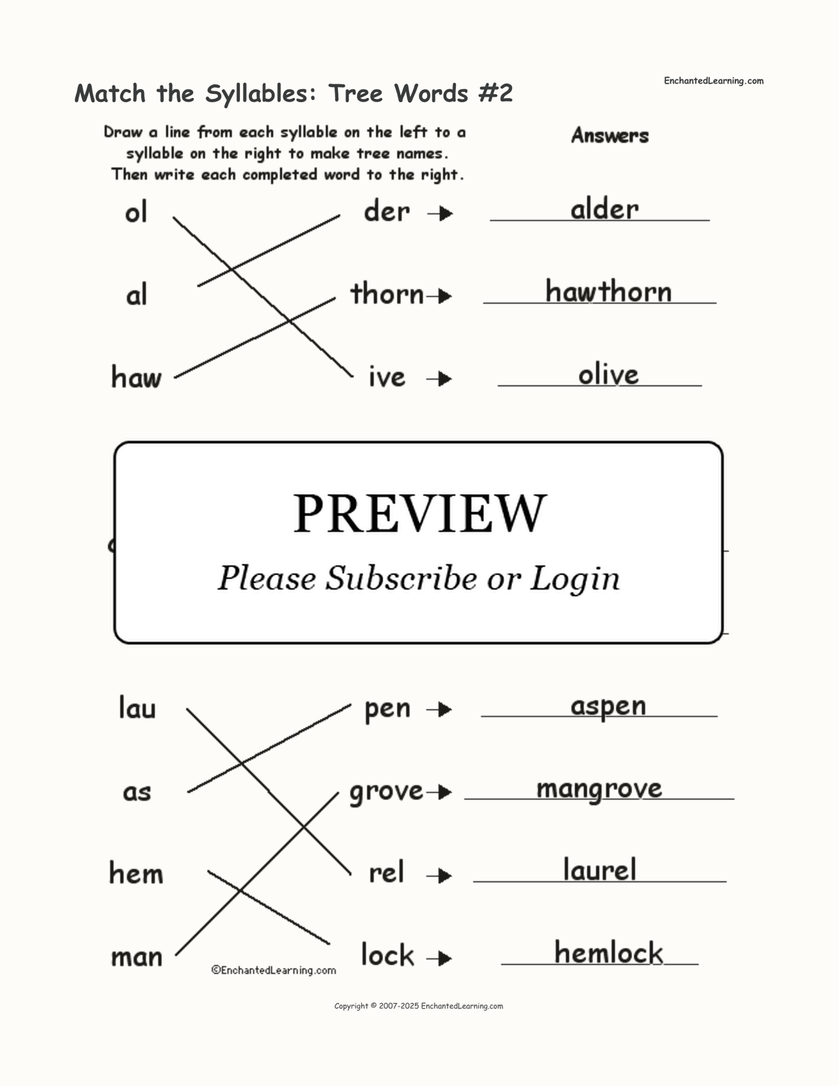 Match the Syllables: Tree Words #2 interactive worksheet page 2