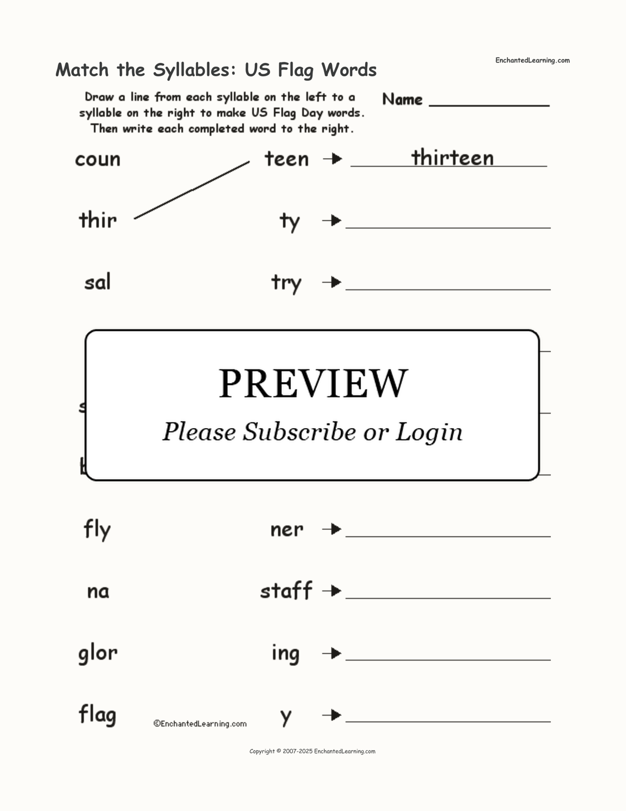 Match the Syllables: US Flag Words interactive worksheet page 1