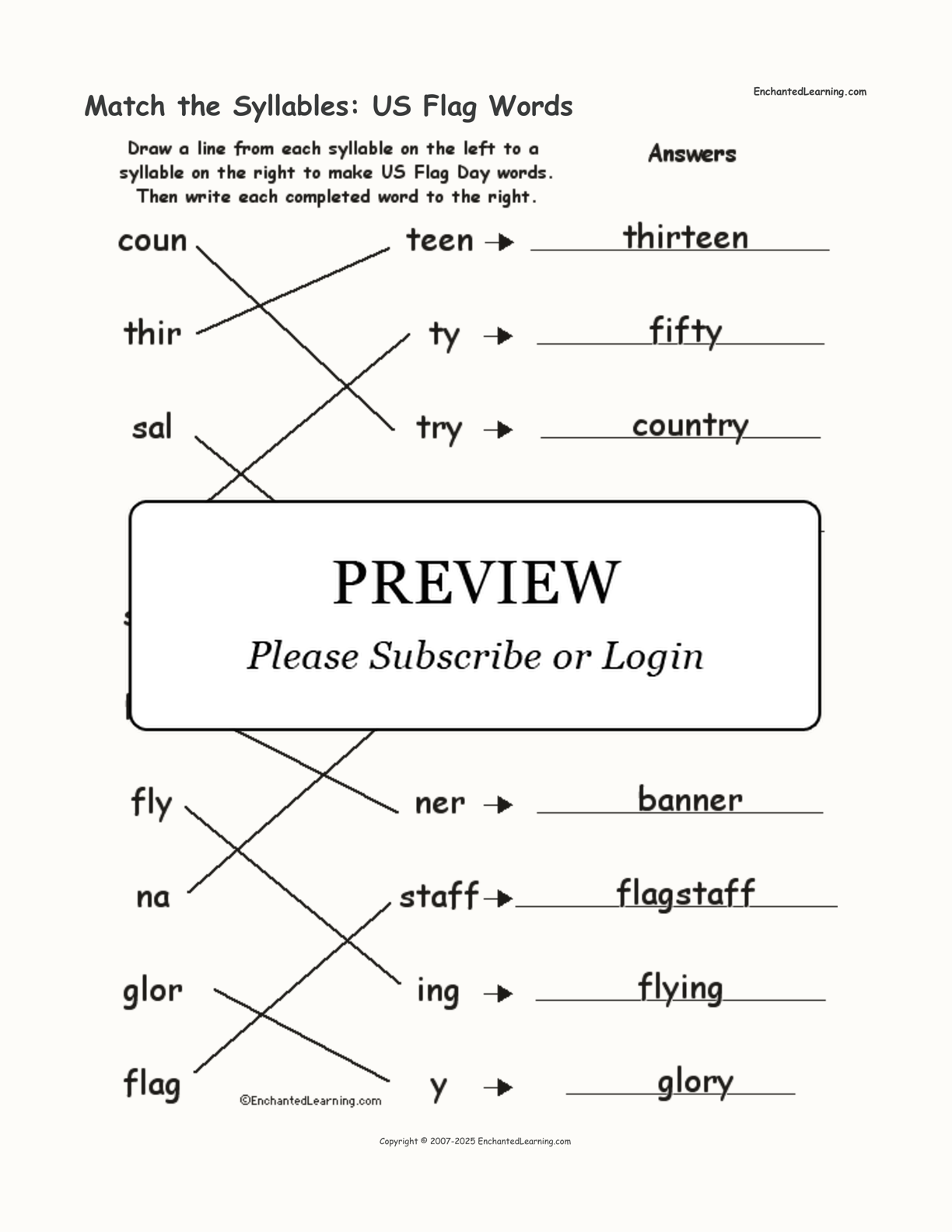 Match the Syllables: US Flag Words interactive worksheet page 2