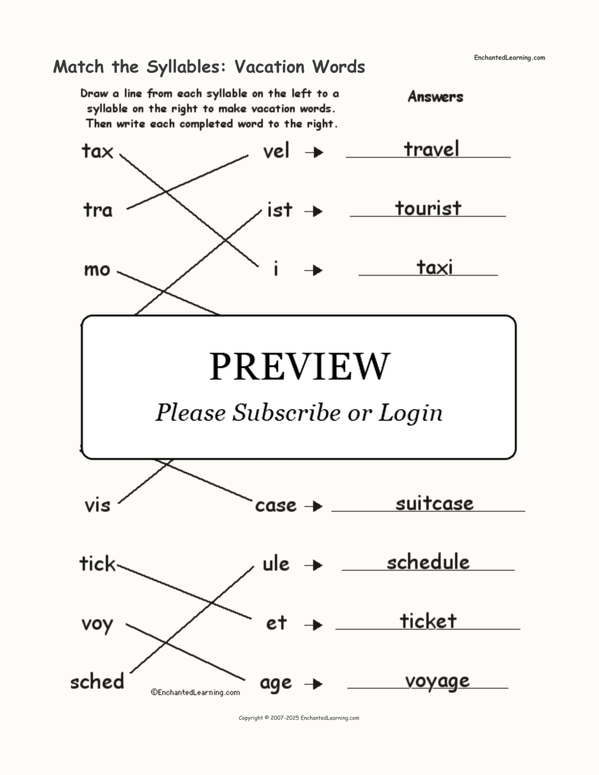 Match the Syllables: Vacation Words interactive worksheet page 2