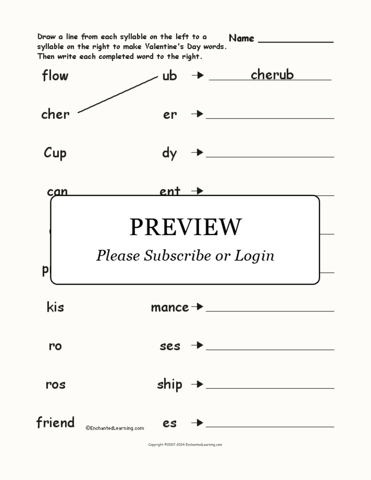 Match the Syllables: Valentine's Day Words interactive worksheet page 1