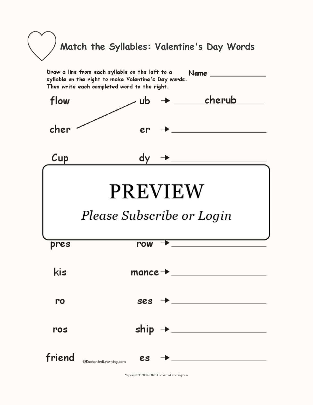 Match the Syllables: Valentine's Day Words interactive worksheet page 1