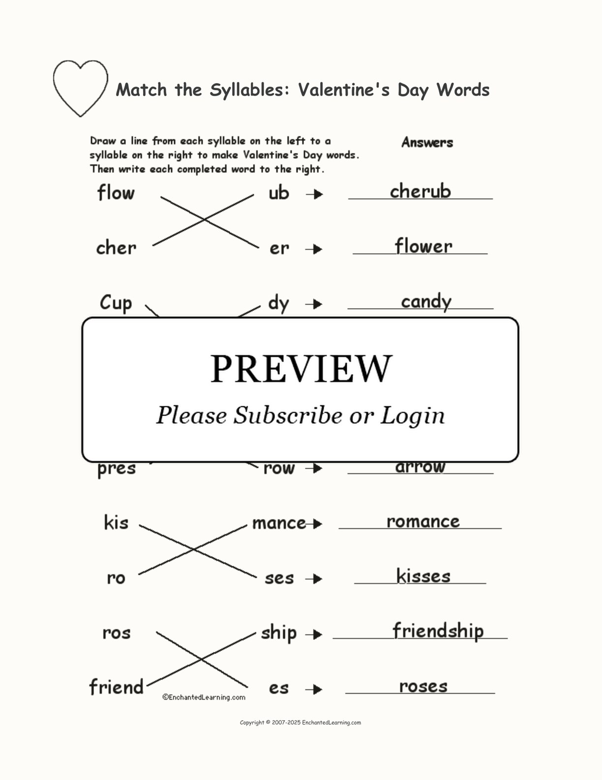 Match the Syllables: Valentine's Day Words interactive worksheet page 2