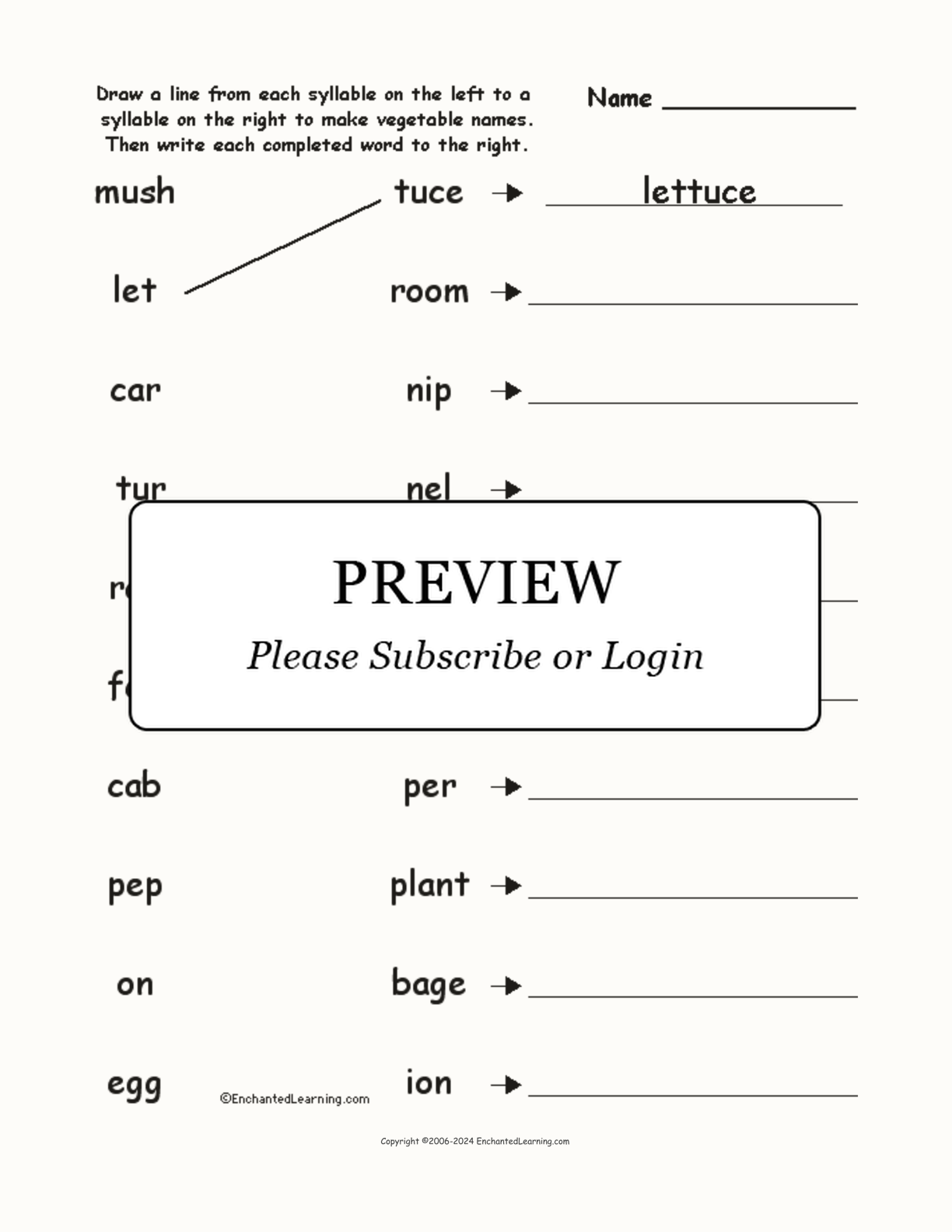 Match the Syllables: Vegetable Words interactive worksheet page 1