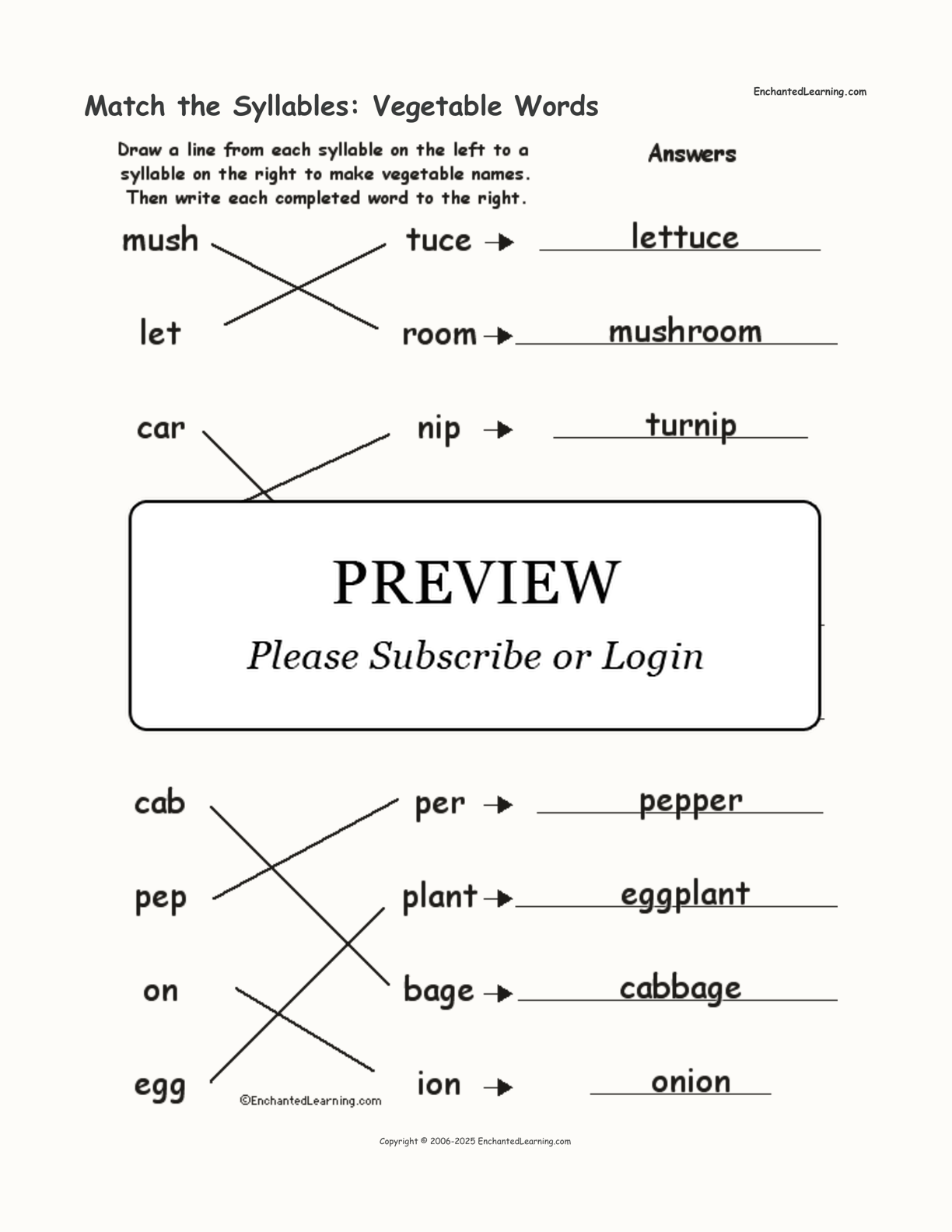 Match the Syllables: Vegetable Words interactive worksheet page 2