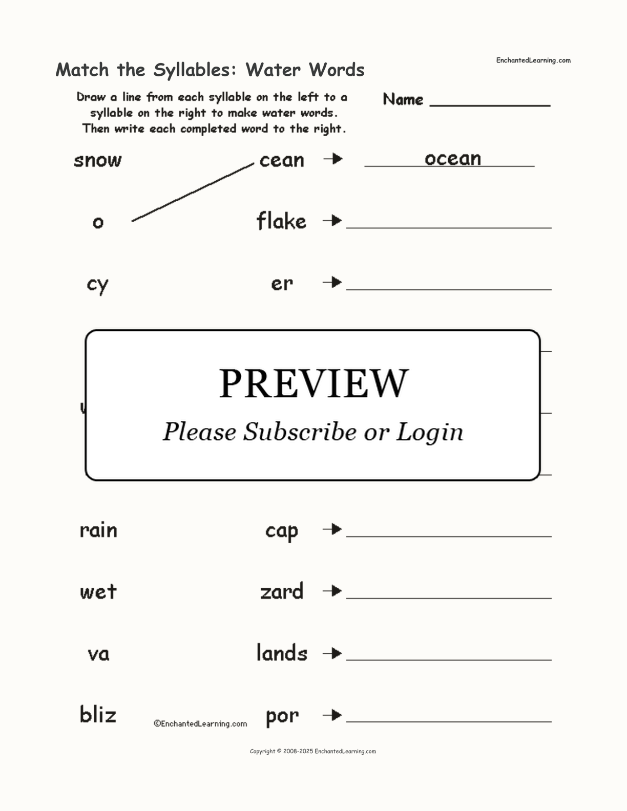 Match the Syllables: Water Words interactive worksheet page 1