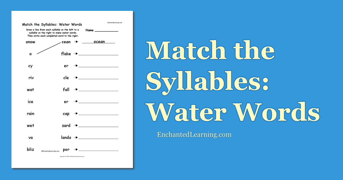 Match the Syllables Water Words Enchanted Learning