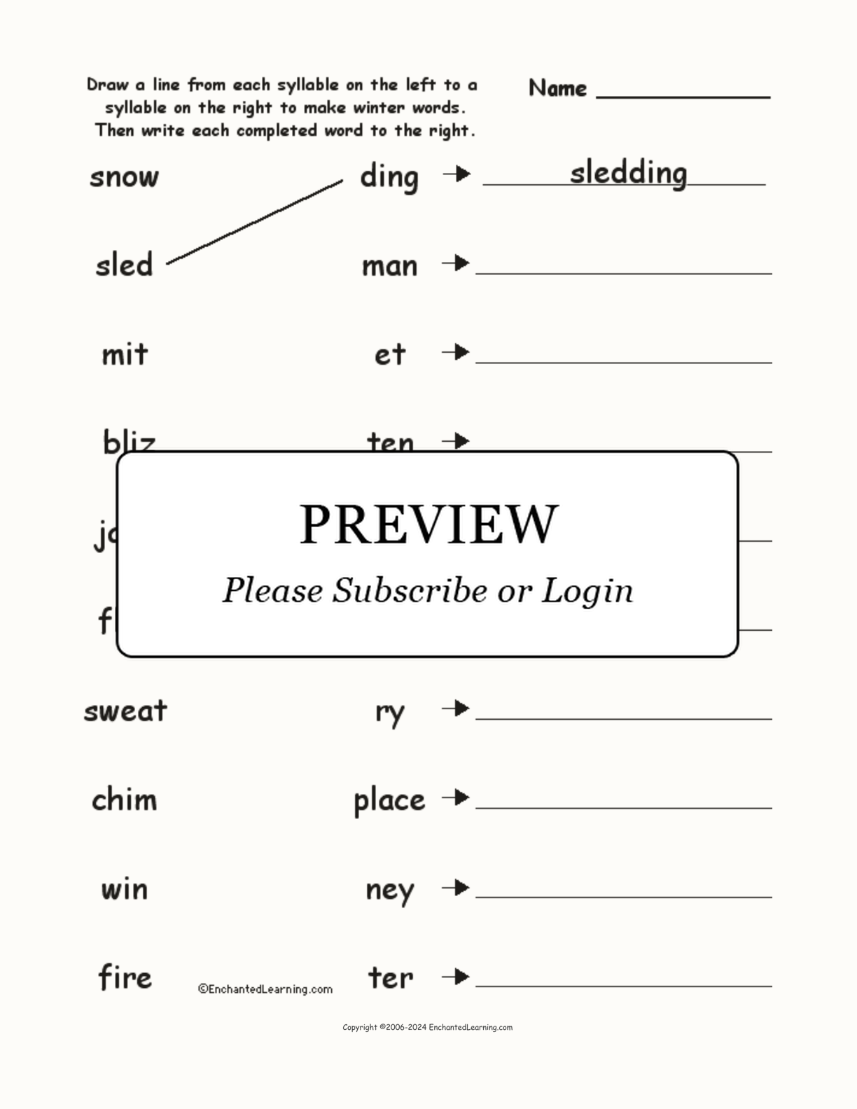 Match the Syllables: Winter Words interactive worksheet page 1