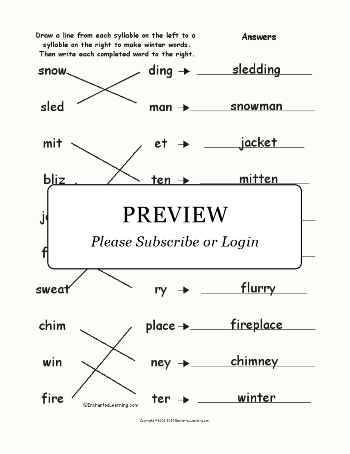 Match the Syllables: Winter Words interactive worksheet page 2