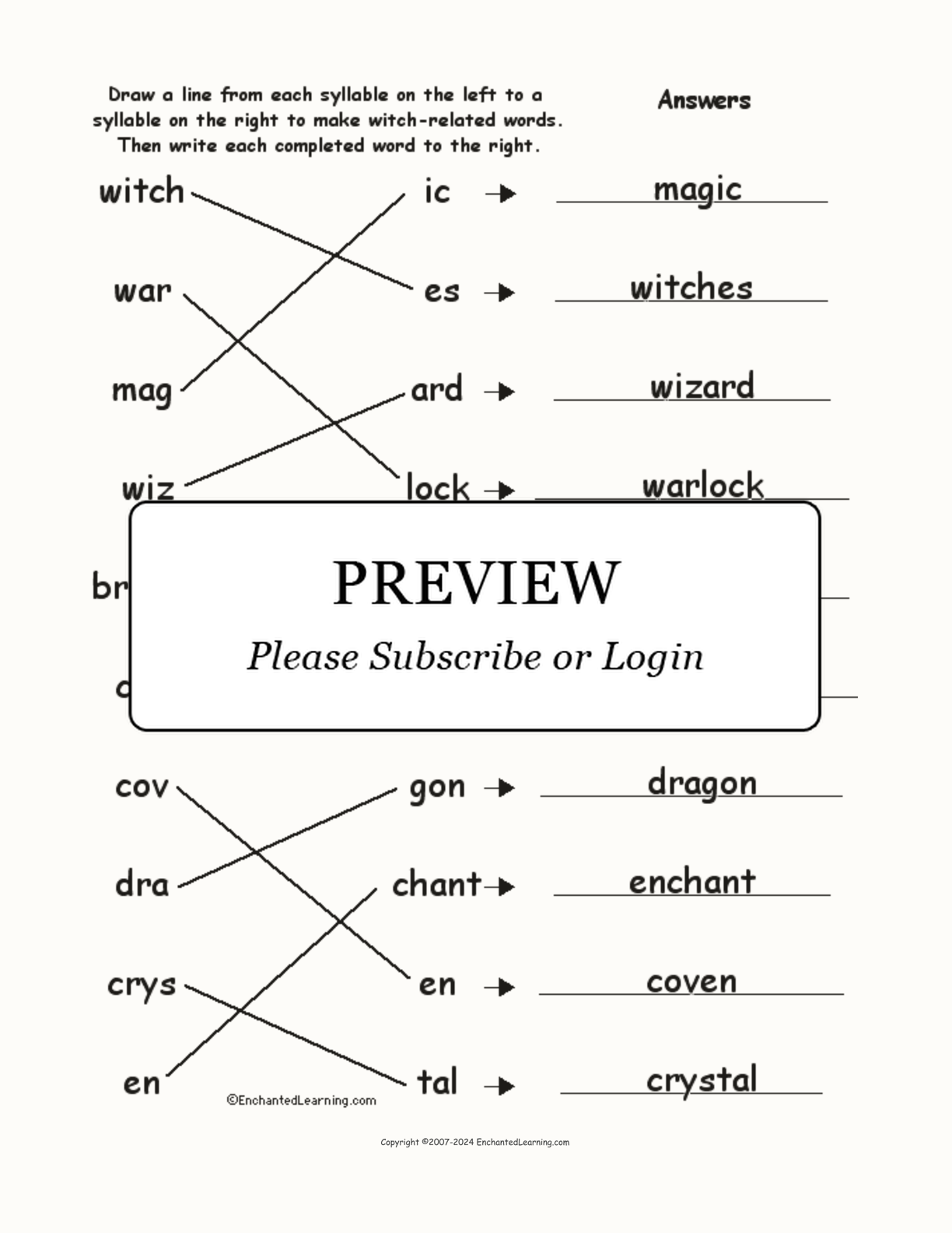 Match the Syllables: Witch Words interactive worksheet page 2