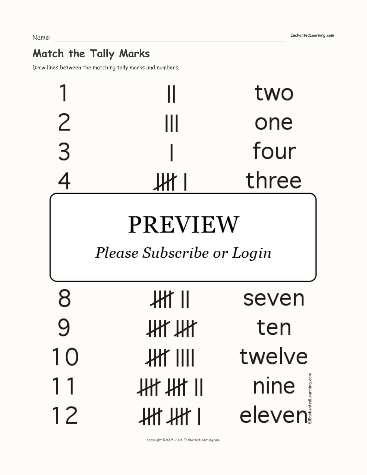 Match the Tally Marks interactive worksheet page 1