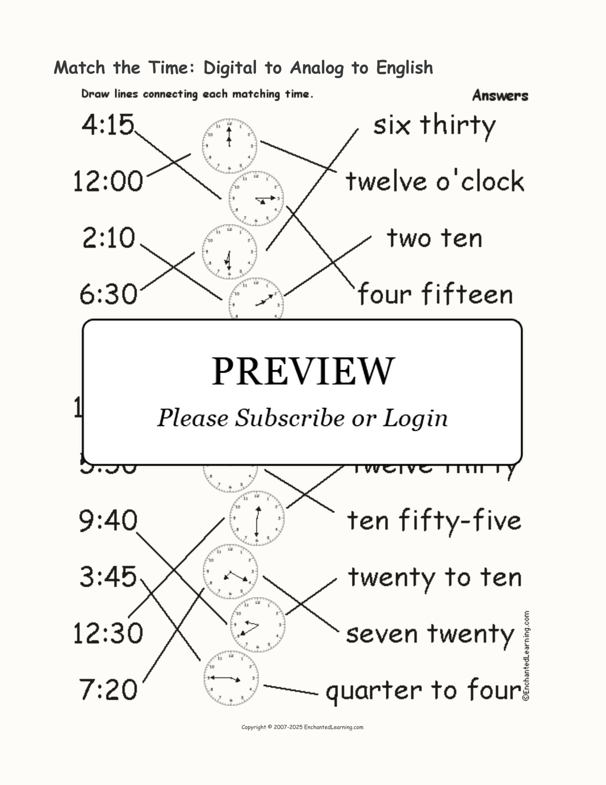 Match the Time: Digital to Analog to English interactive worksheet page 2