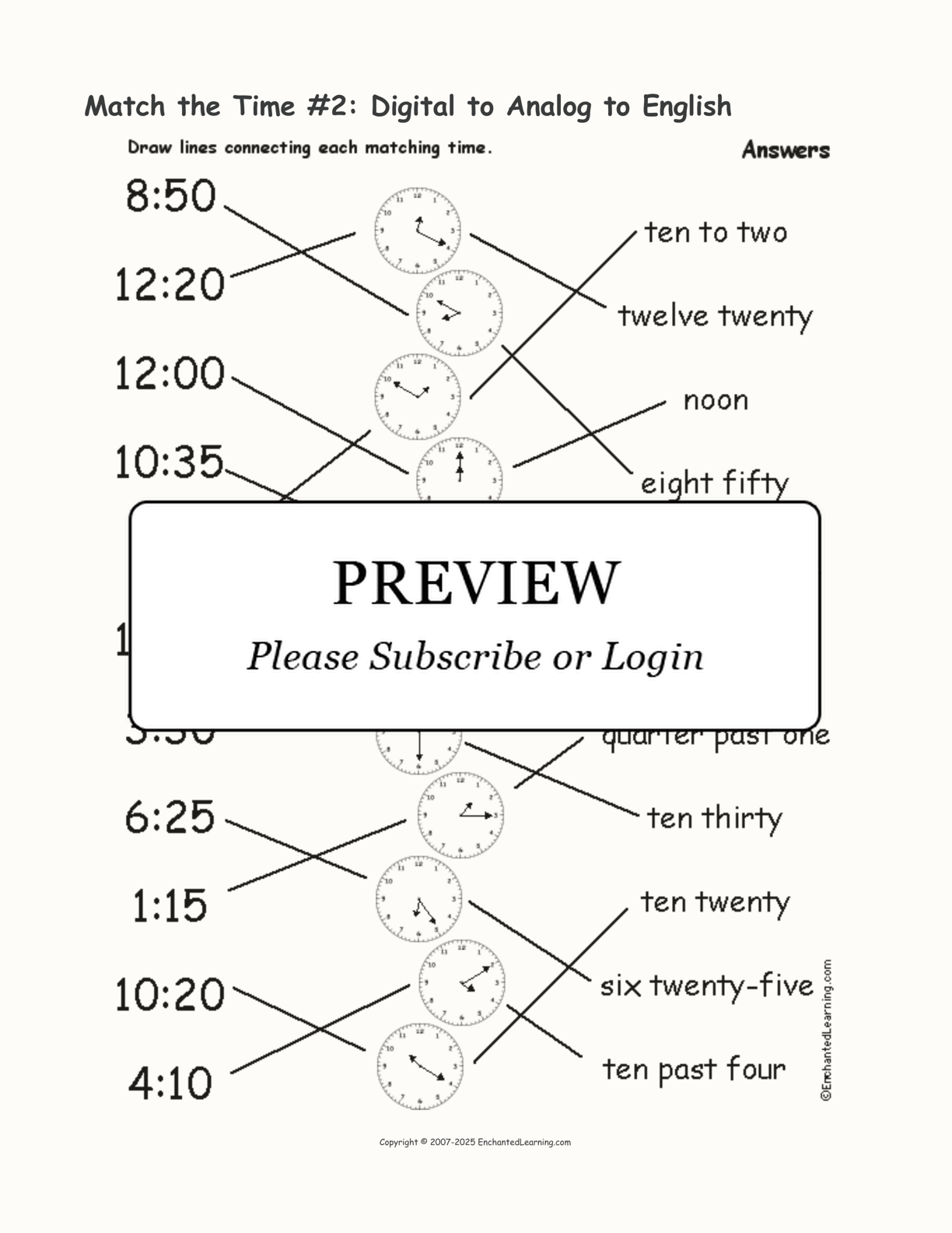 Match the Time #2: Digital to Analog to English interactive worksheet page 2