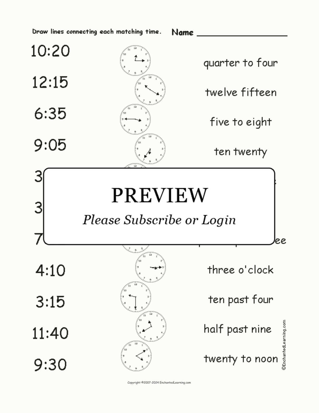Match the Time #3: Digital to Analog to English interactive worksheet page 1