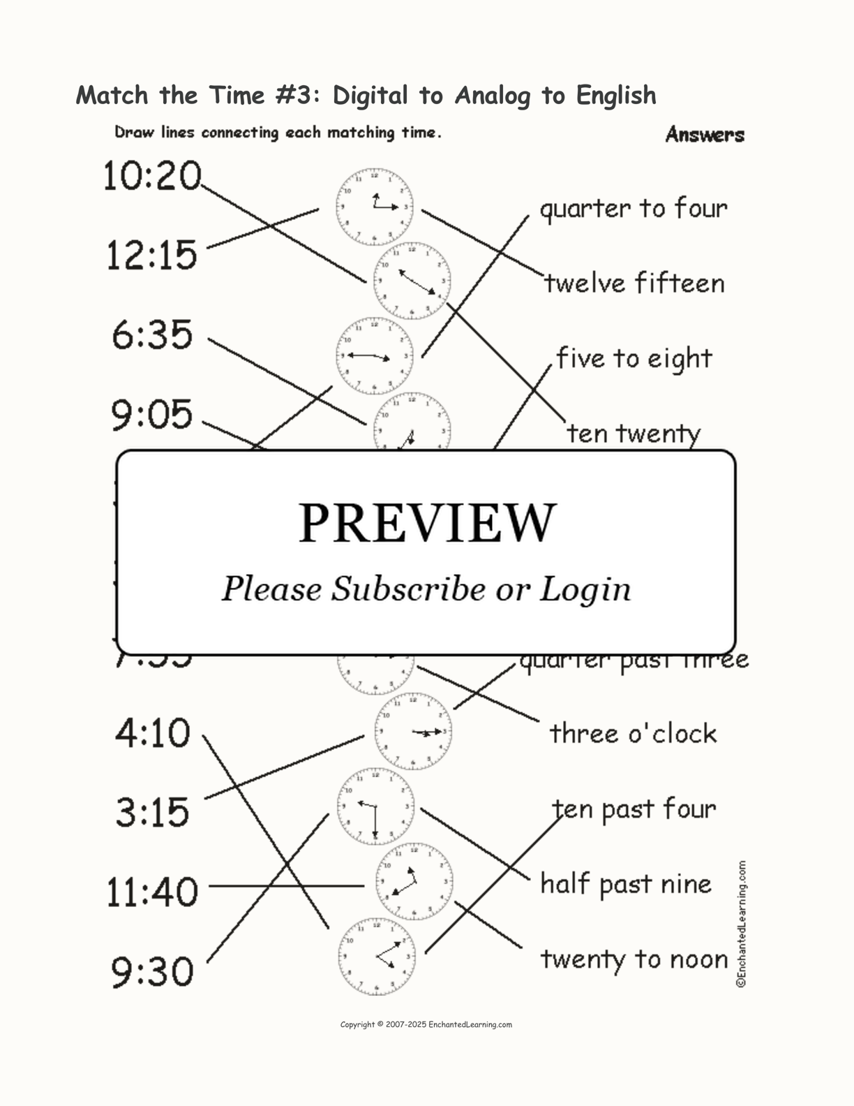 Match the Time #3: Digital to Analog to English interactive worksheet page 2