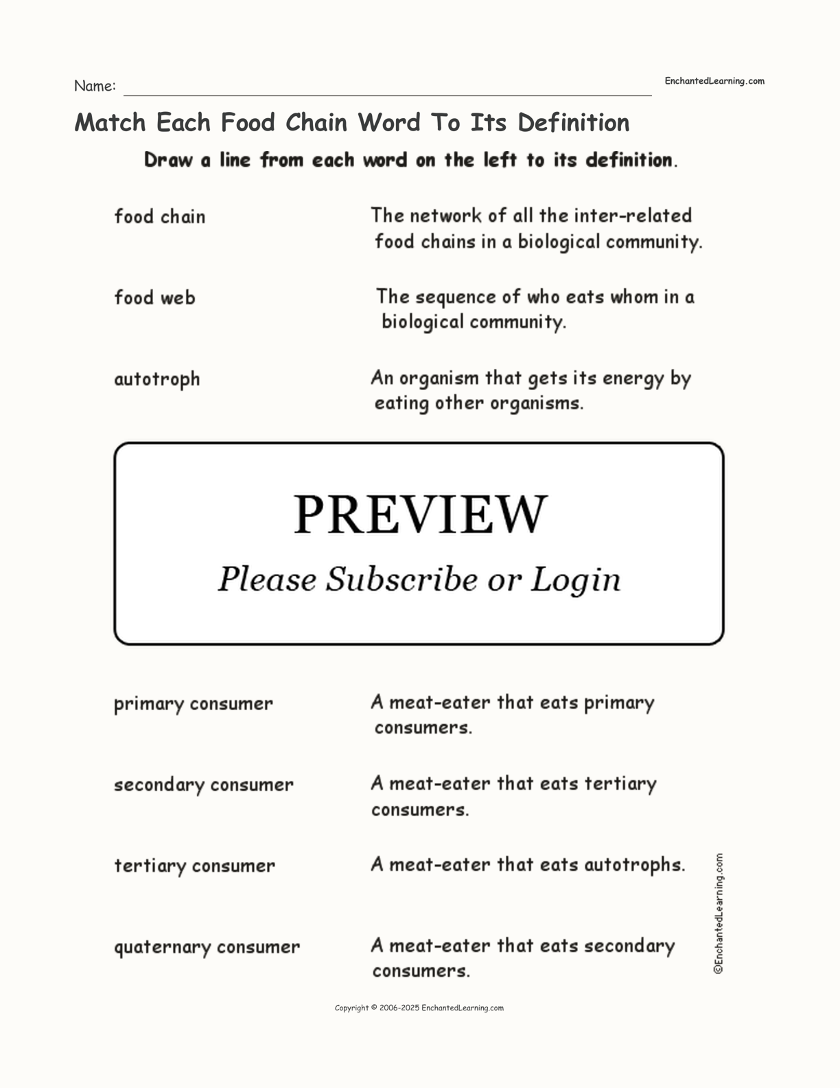 Match Each Food Chain Word To Its Definition interactive worksheet page 1