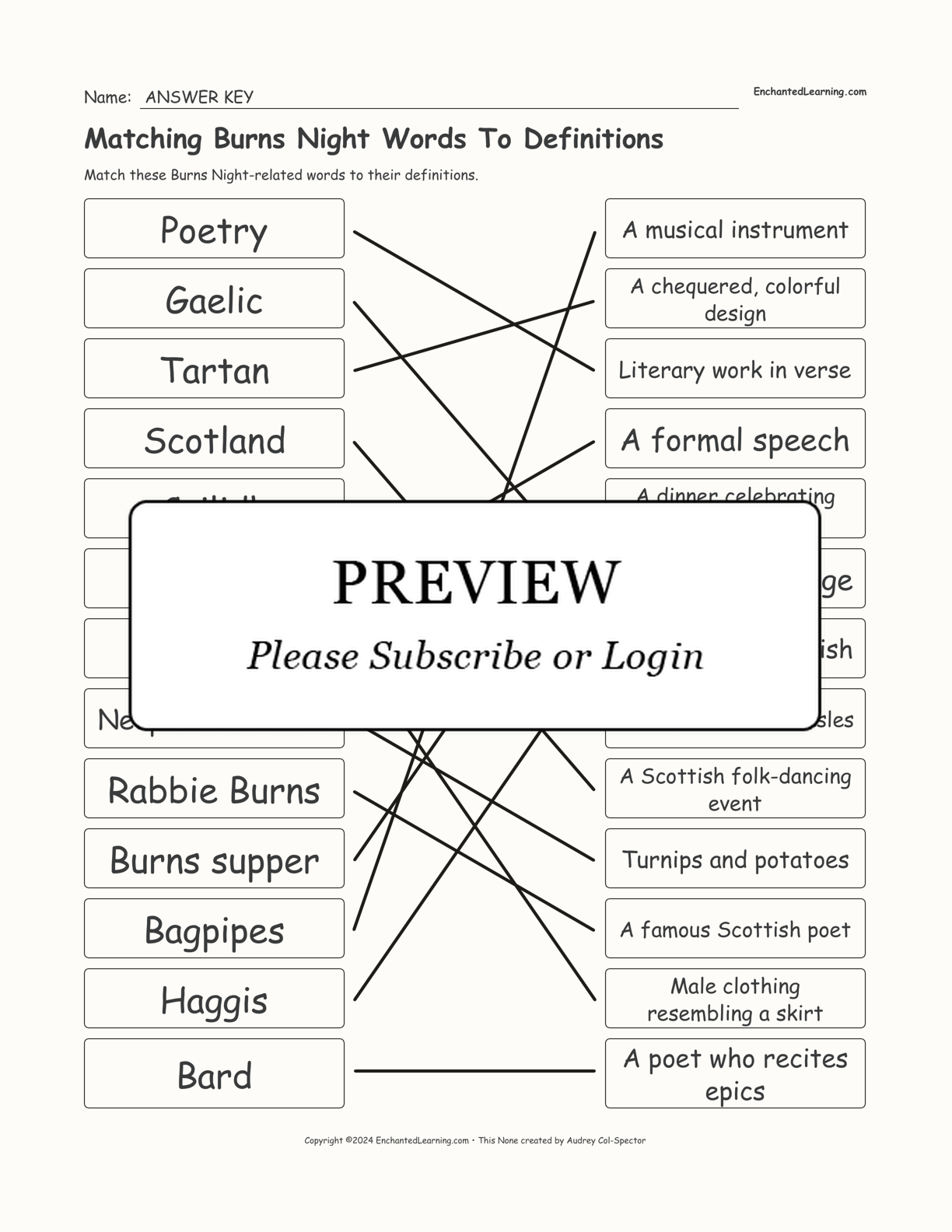 Matching Burns Night Words To Definitions interactive worksheet page 2