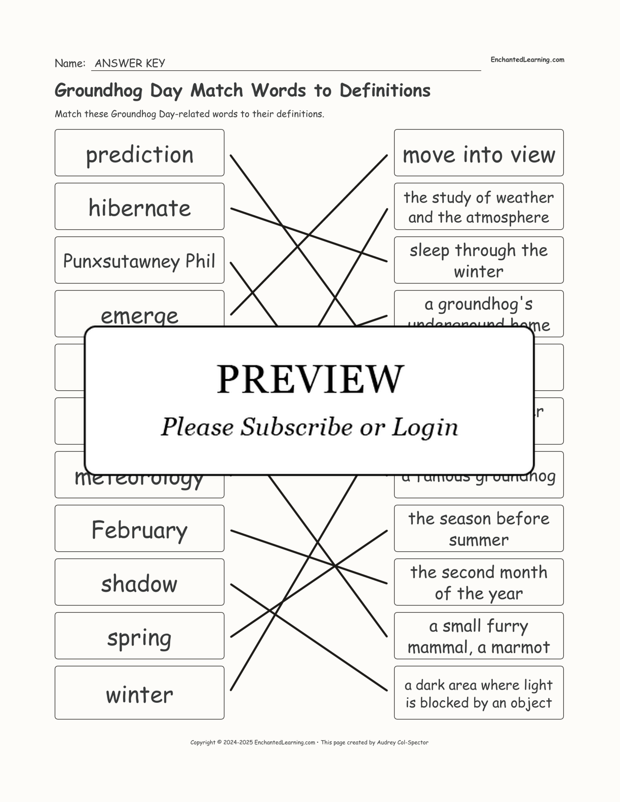 Groundhog Day Match Words to Definitions interactive worksheet page 2