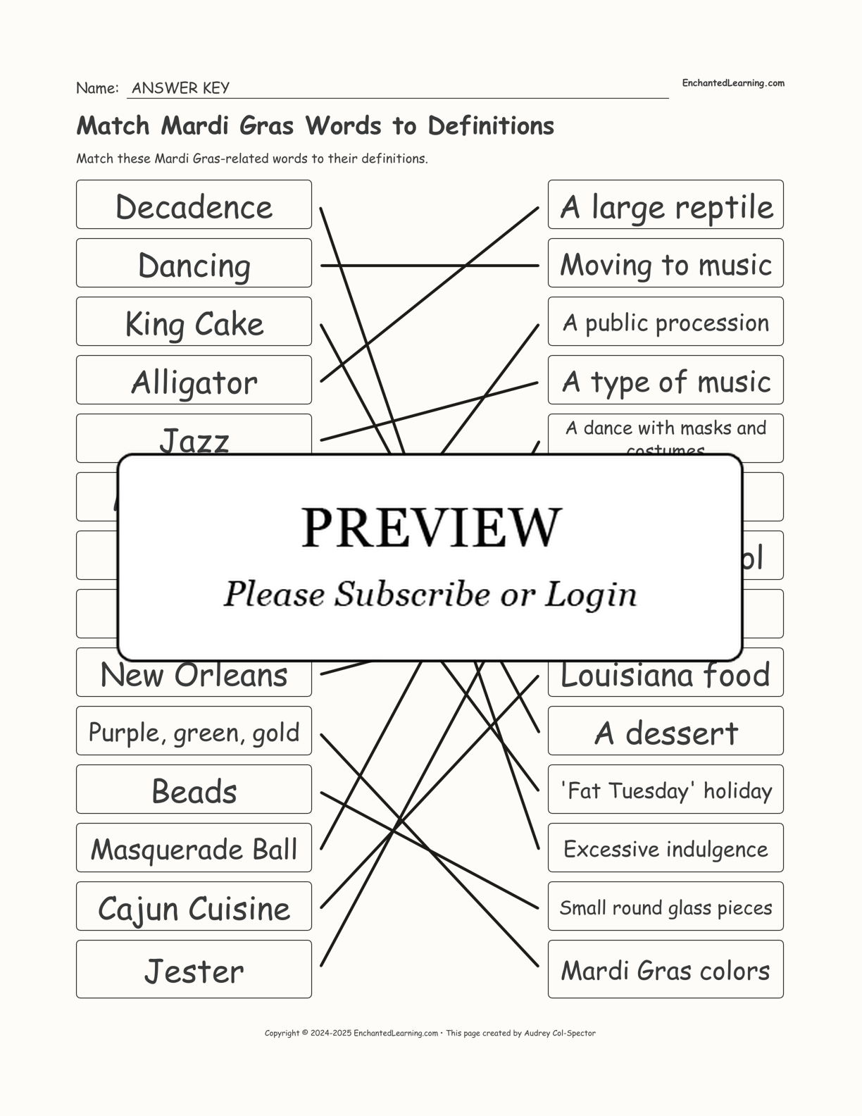 Match Mardi Gras Words to Definitions interactive worksheet page 2