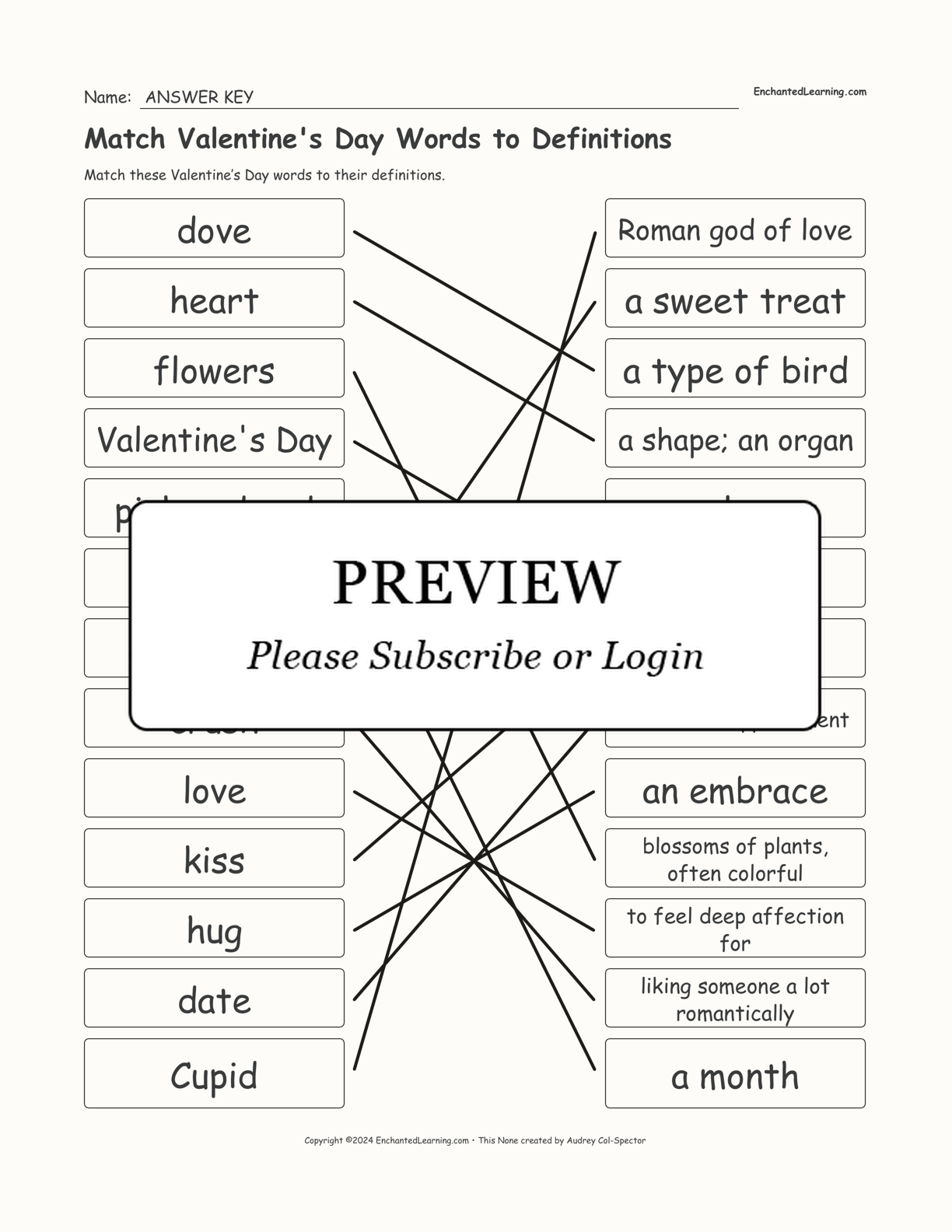 Match Valentine's Day Words to Definitions interactive worksheet page 2