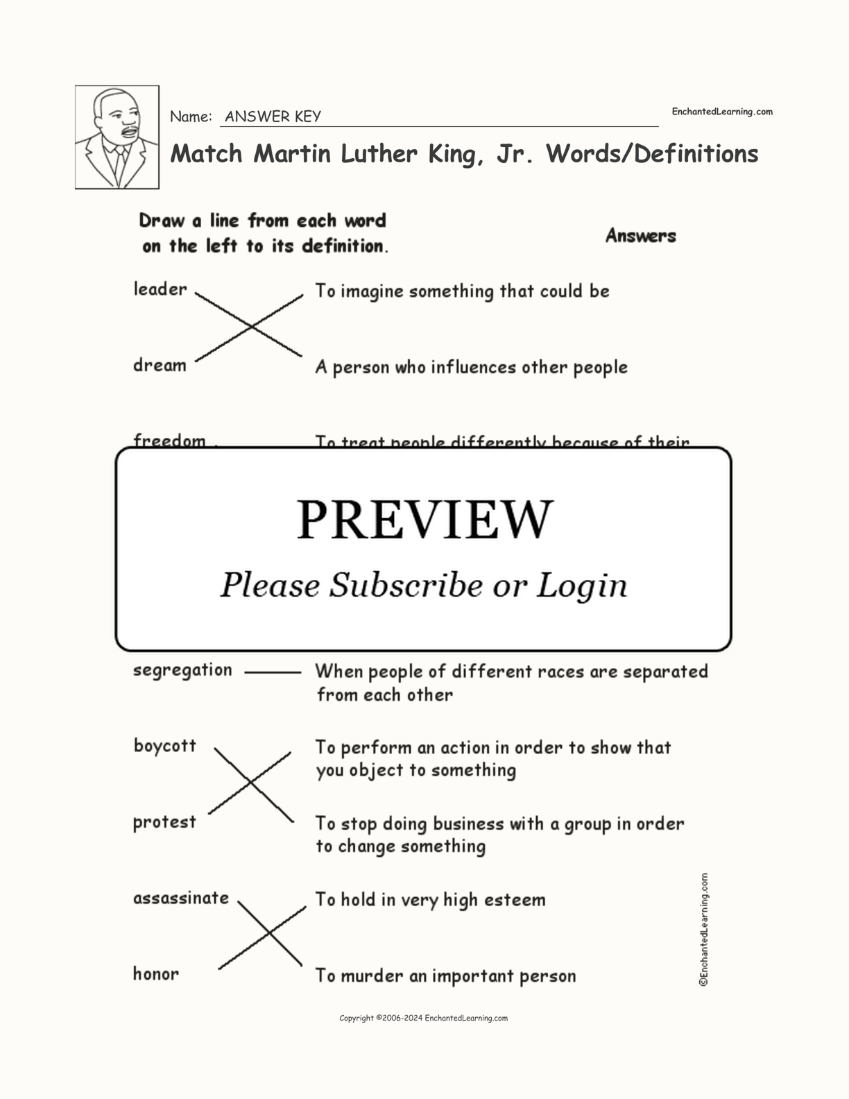 Match Martin Luther King, Jr. Words/Definitions interactive worksheet page 2