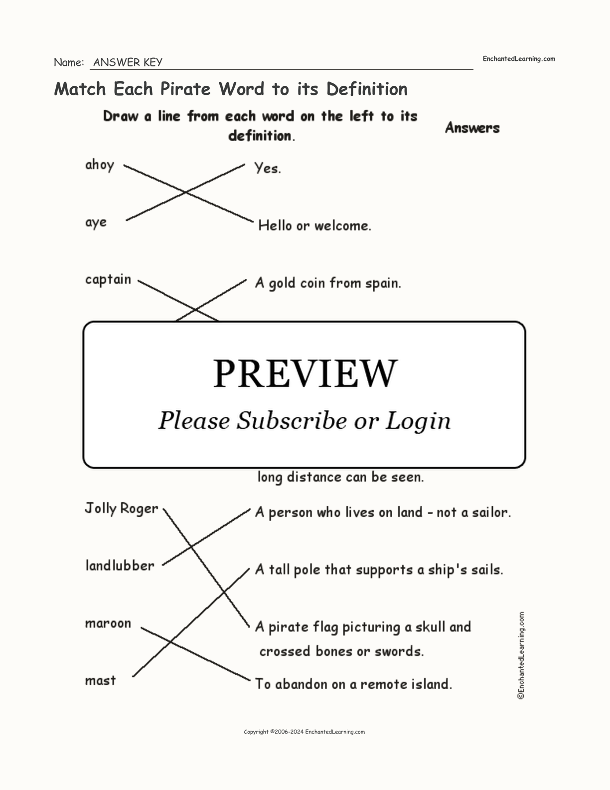 Match Each Pirate Word to its Definition interactive worksheet page 2