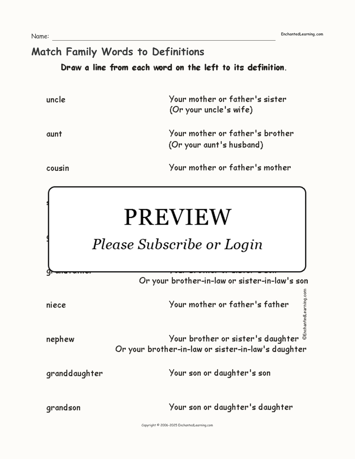 Match Family Words to Definitions interactive worksheet page 1