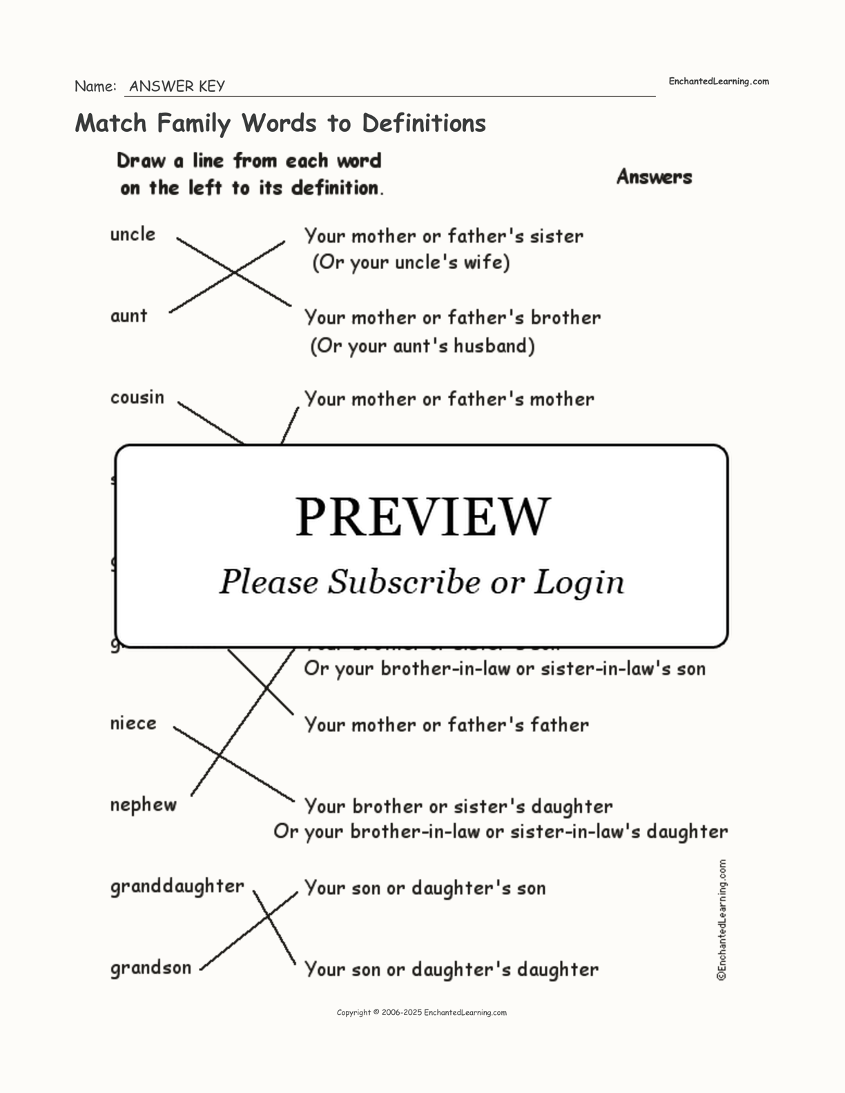 Match Family Words to Definitions interactive worksheet page 2