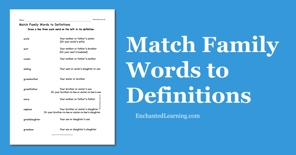 Match Family Words to Definitions - Enchanted Learning