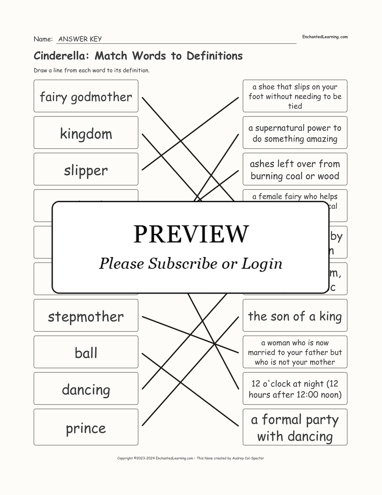 Cinderella: Match Words to Definitions interactive worksheet page 2