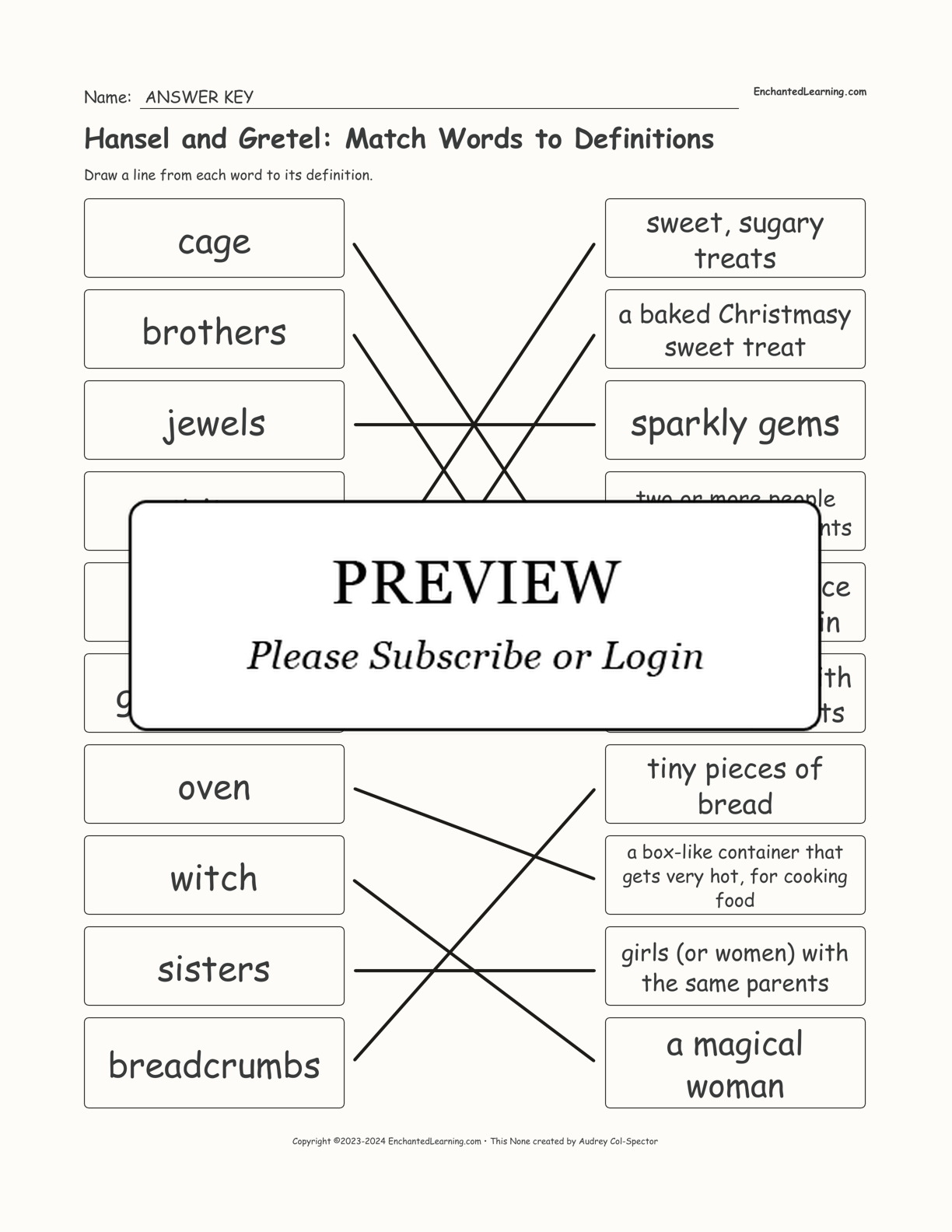 Hansel and Gretel: Match Words to Definitions interactive worksheet page 2