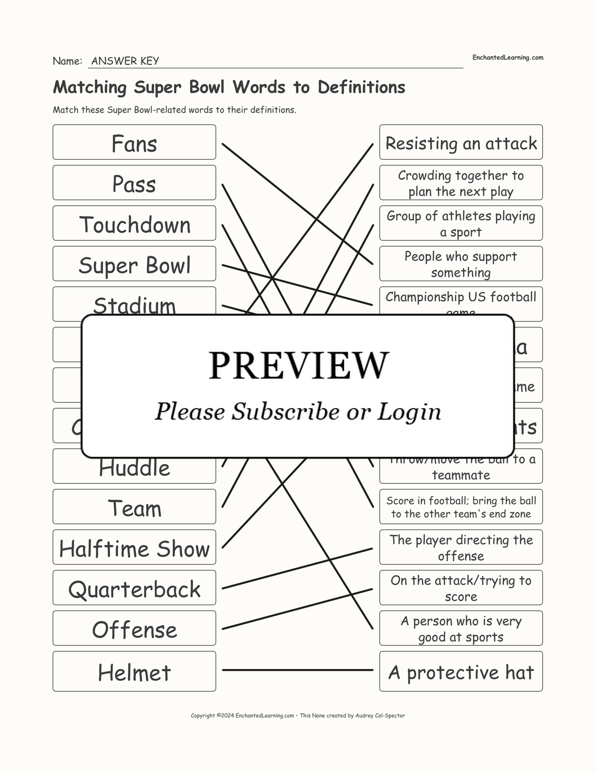 Matching Super Bowl Words to Definitions interactive worksheet page 2