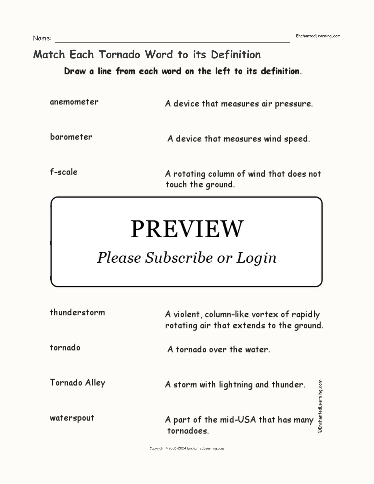 Match Each Tornado Word to its Definition interactive worksheet page 1