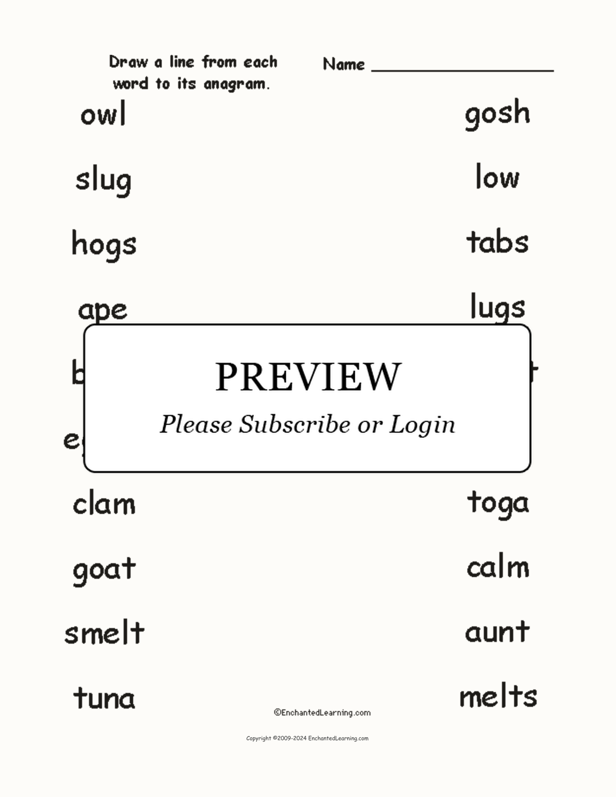 Match the Animal Anagrams #1 interactive worksheet page 1