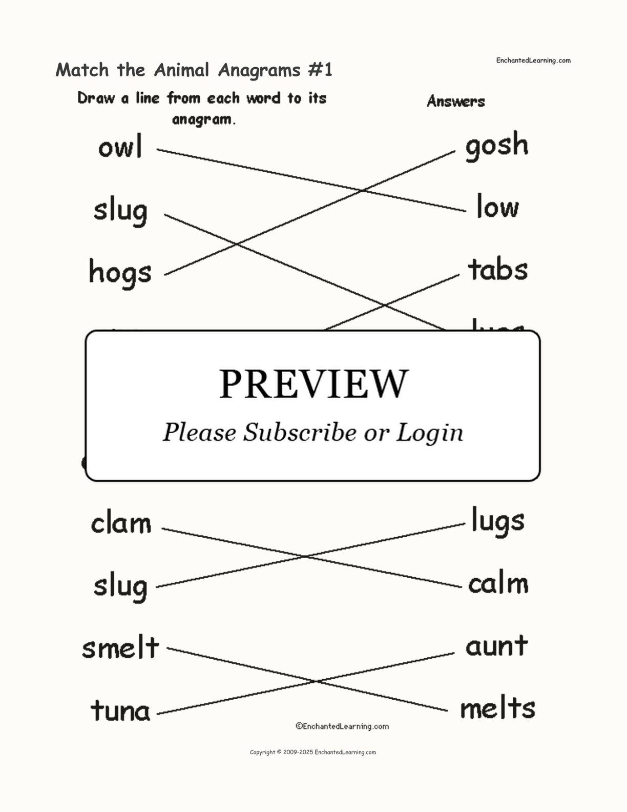 Match the Animal Anagrams #1 interactive worksheet page 2