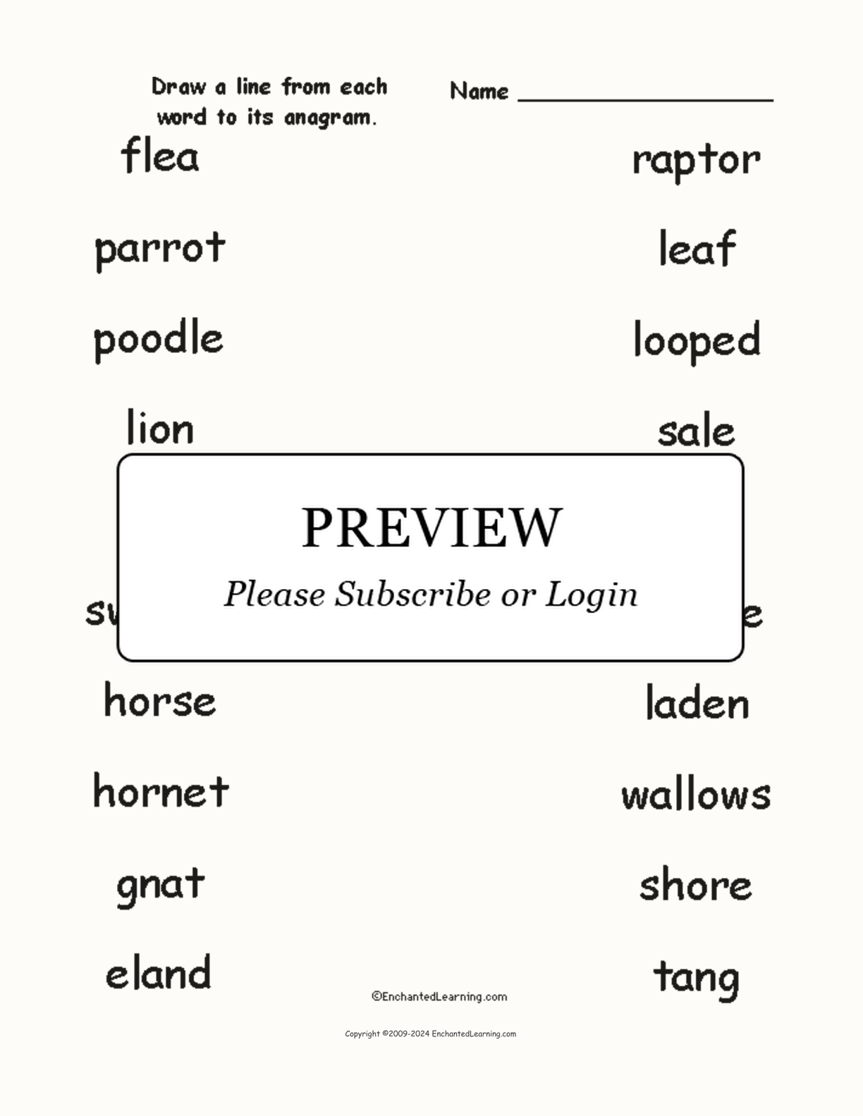 Match the Animal Anagrams #2 interactive worksheet page 1
