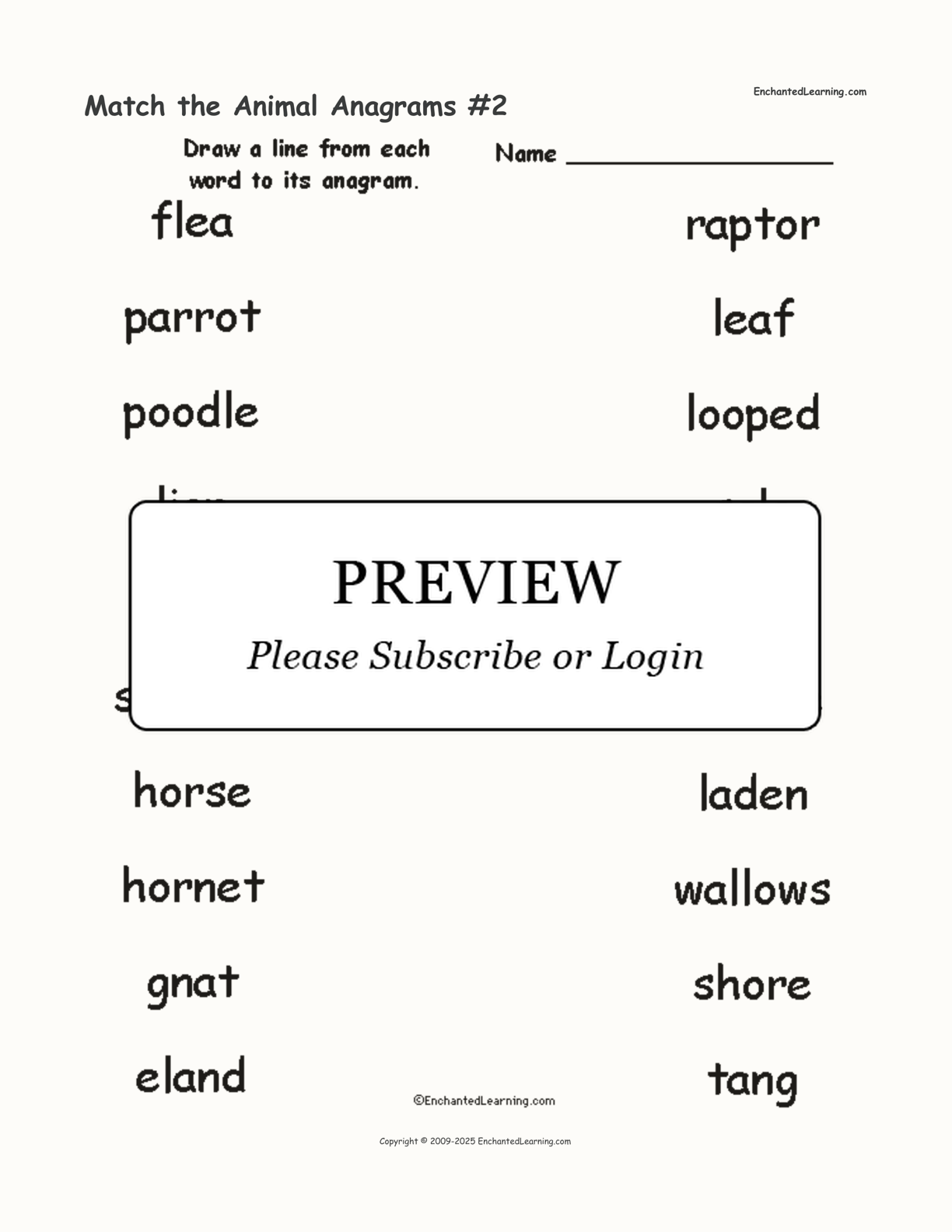 Match the Animal Anagrams #2 interactive worksheet page 1