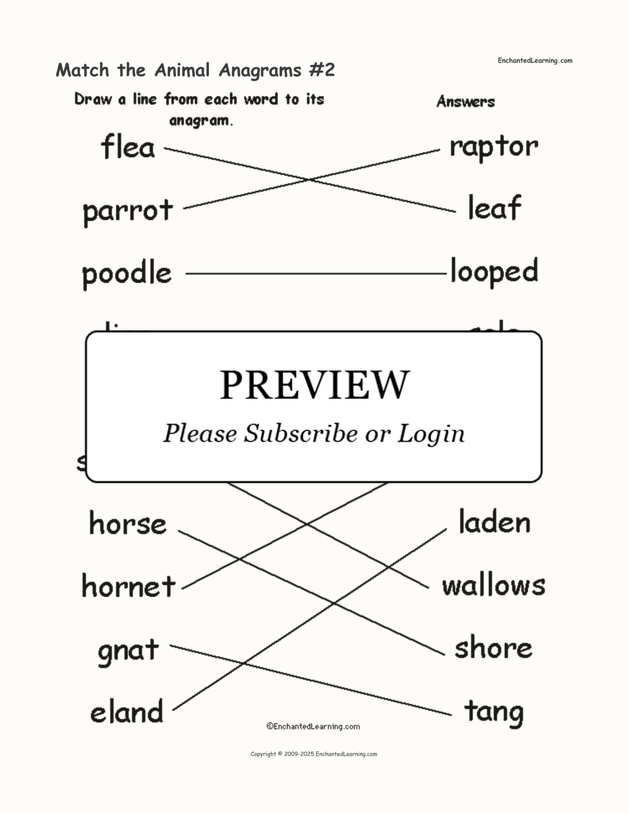 Match the Animal Anagrams #2 interactive worksheet page 2