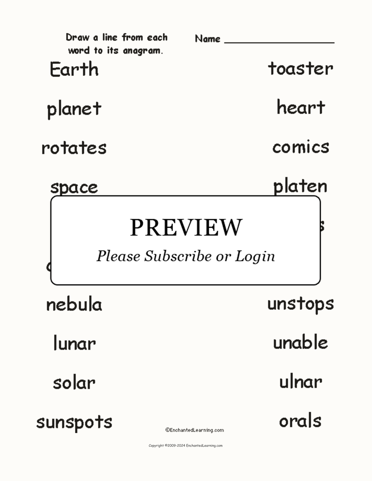 Match the Astronomy Anagrams interactive worksheet page 1