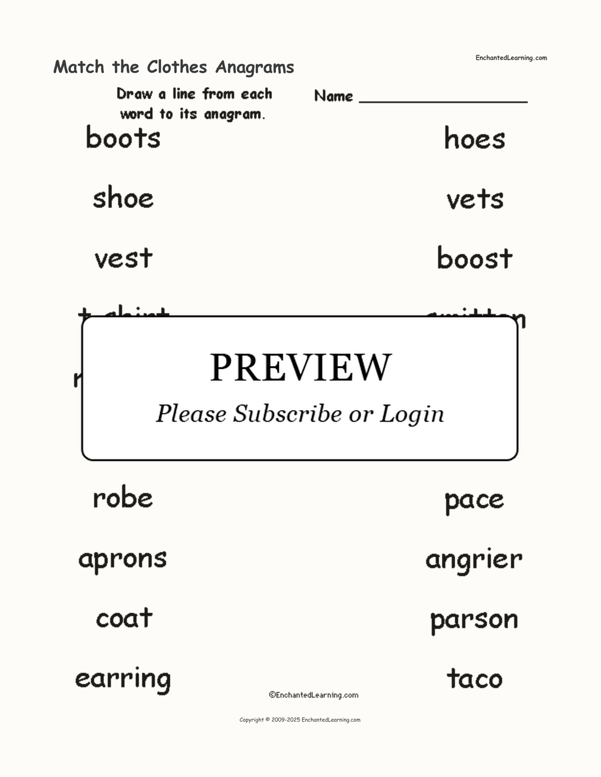 Match the Clothes Anagrams interactive worksheet page 1