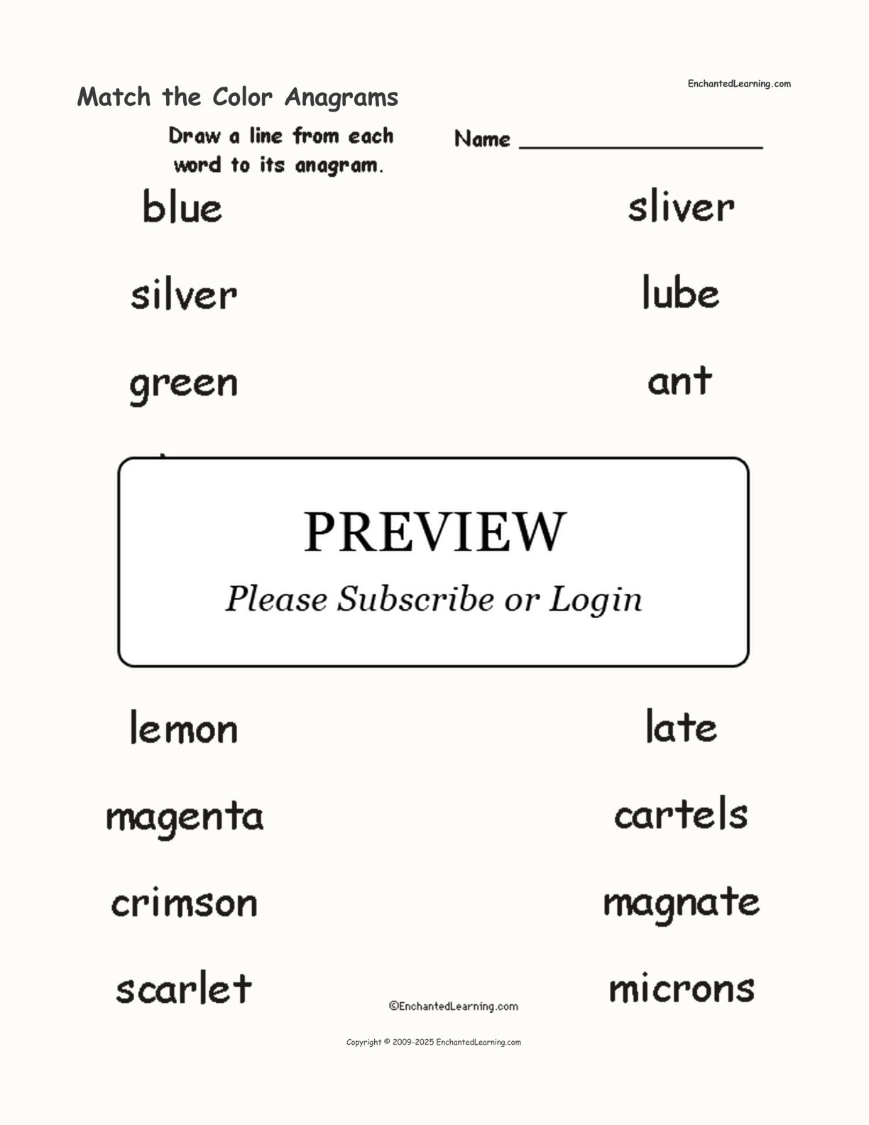 Match the Color Anagrams interactive worksheet page 1