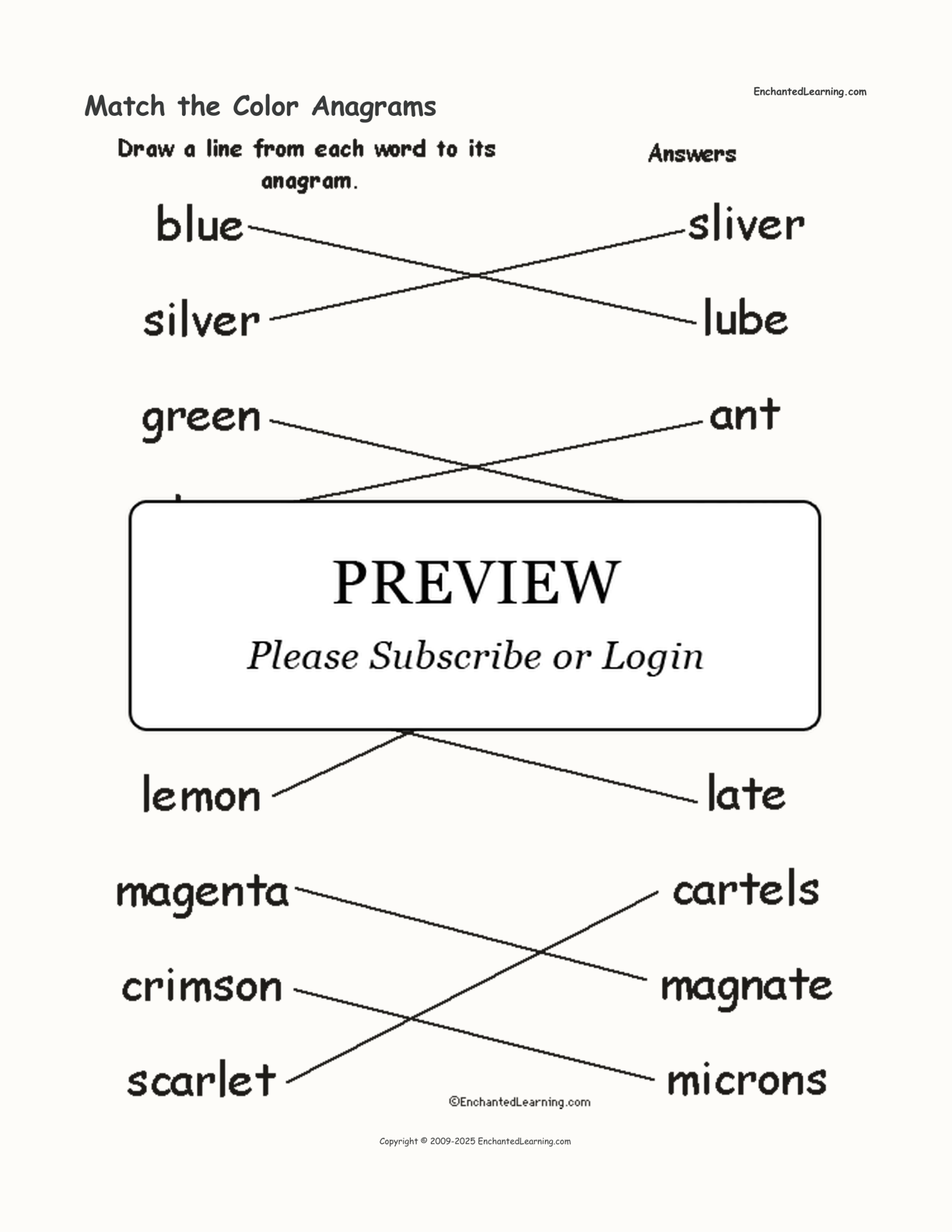 Match the Color Anagrams interactive worksheet page 2