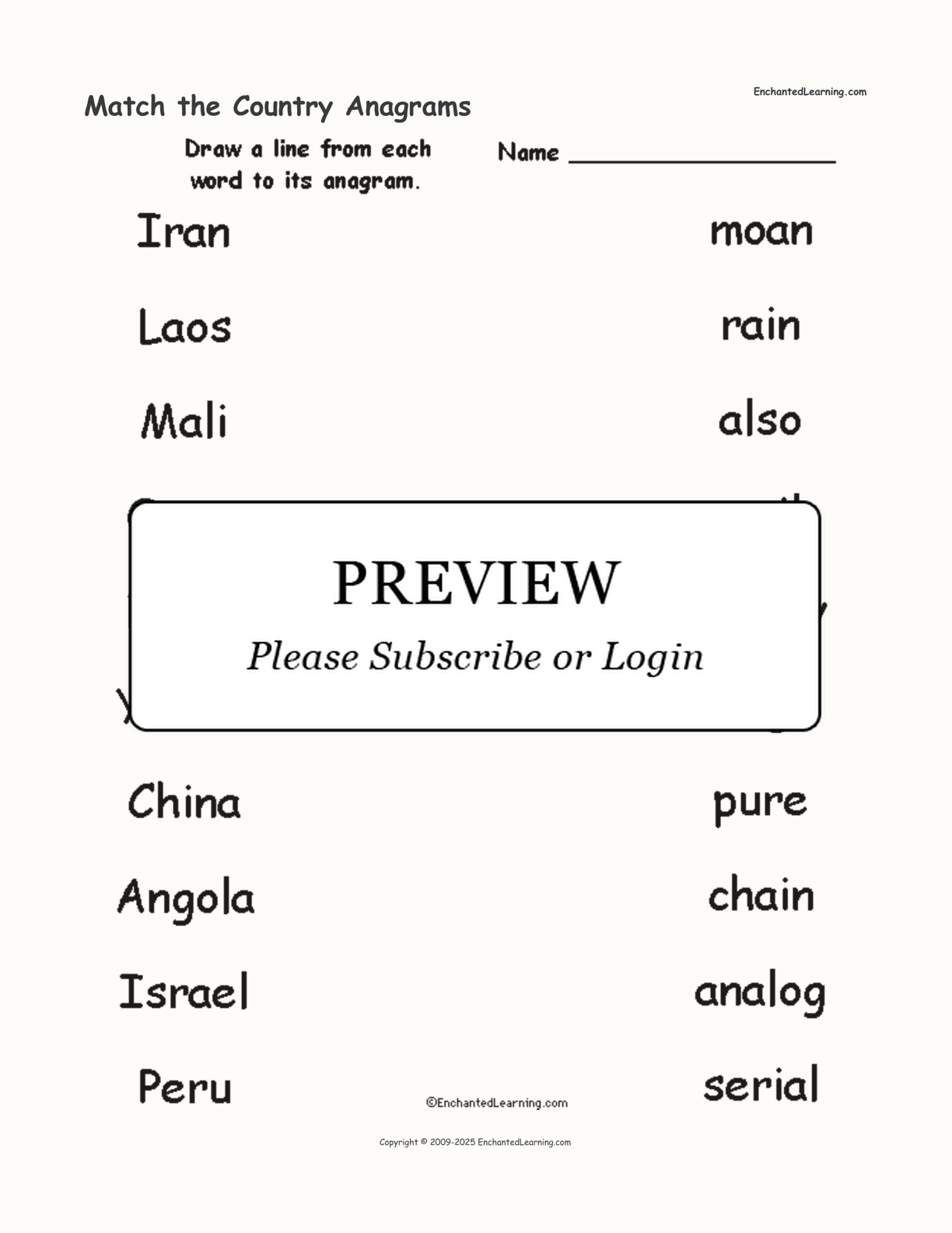 Match the Country Anagrams interactive worksheet page 1